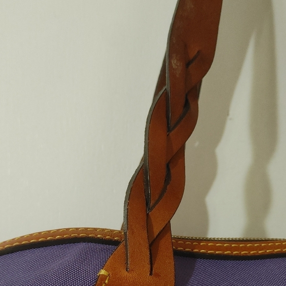 Vintage Dooney And Bourke Purple Blakely Leather-Trimmed Women's Satchel - Picture 3 of 6